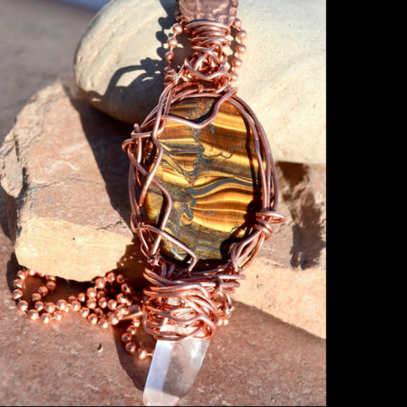 Conceptual Subculture Other - Tigers Eye Quartz Crystal Pendant Necklace Copper